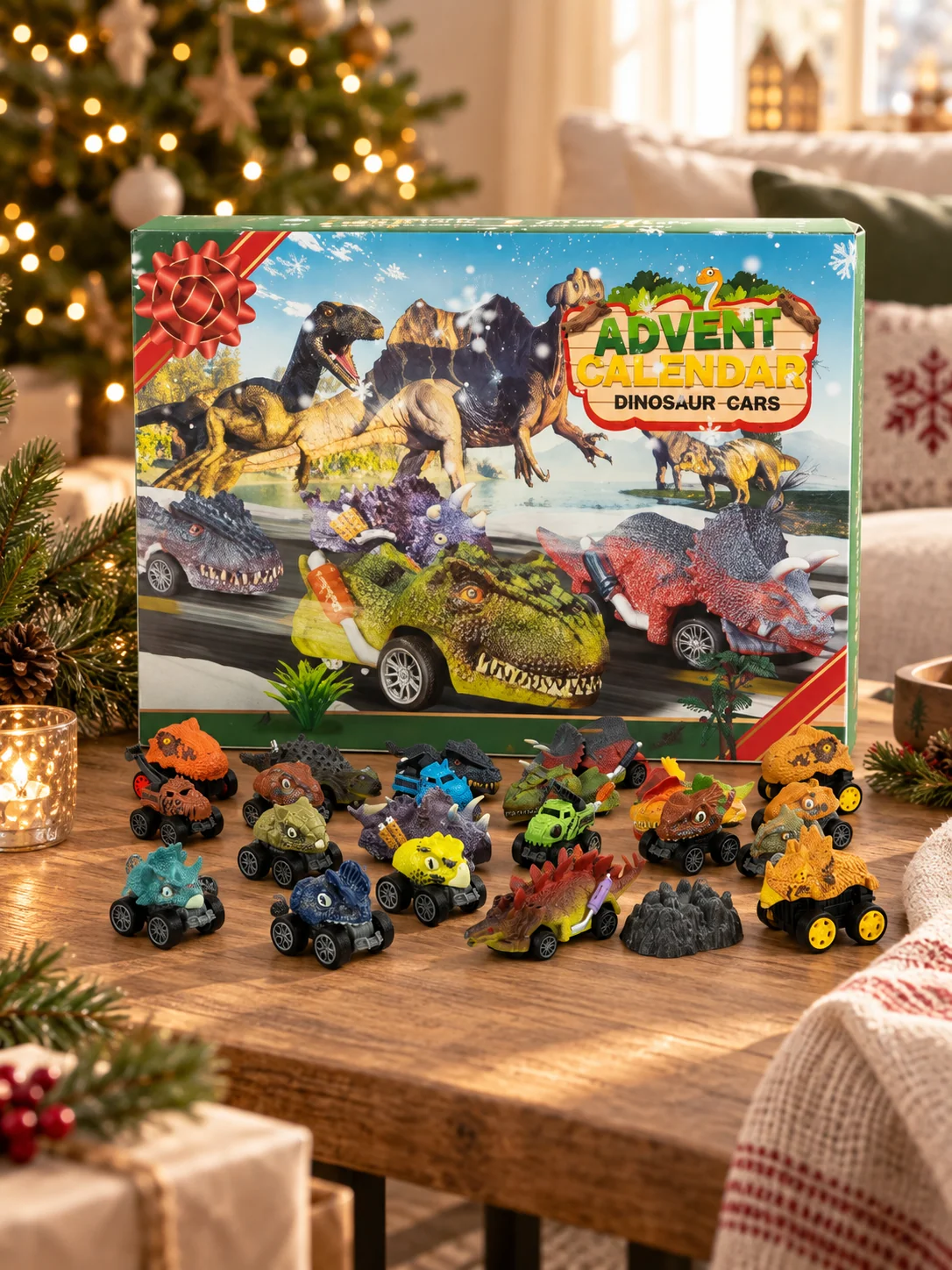 Calendrier de l’Avent avec voitures de course dinosaures pour enfants