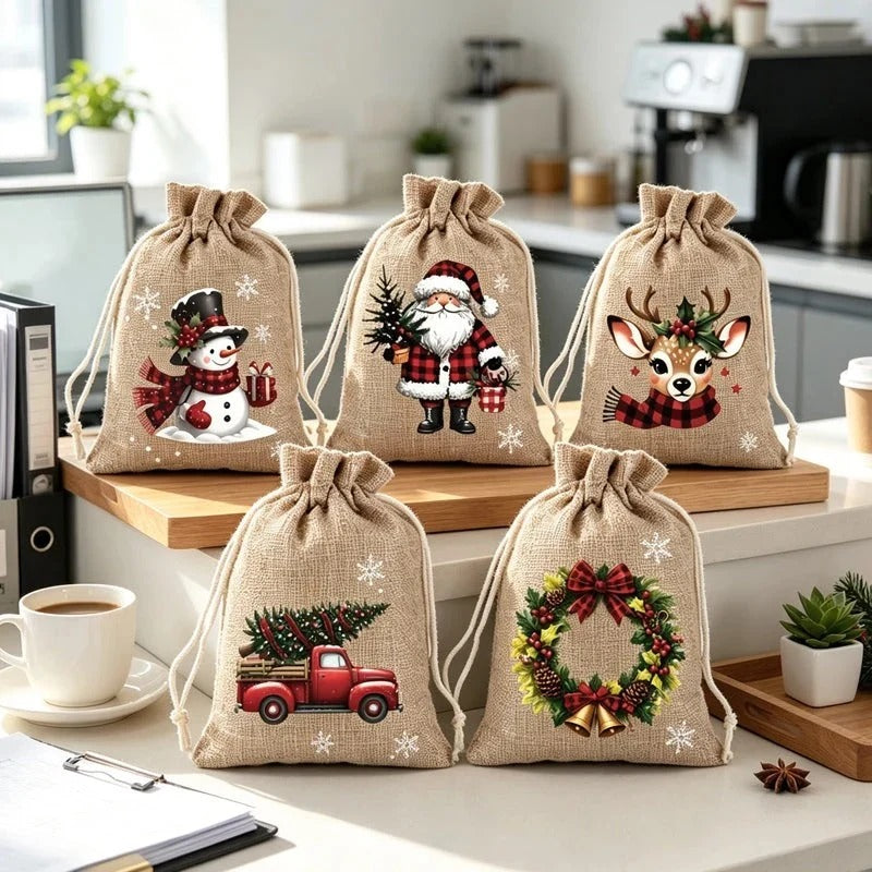 Sacs cadeaux de Noël avec cordon de serrage lot de 5