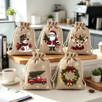Sacs cadeaux de Noël avec cordon de serrage lot de 5