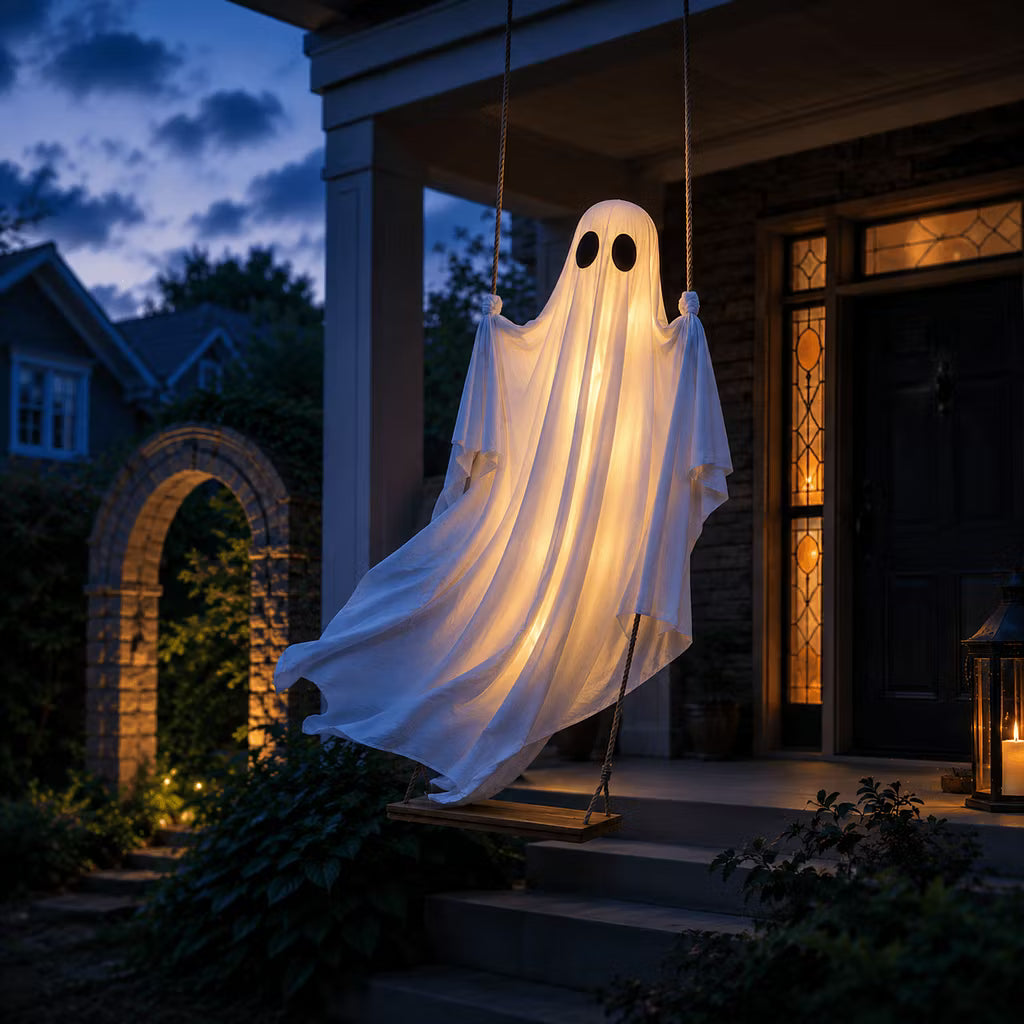 Balançoire fantôme suspendue avec éclairage LED pour Halloween