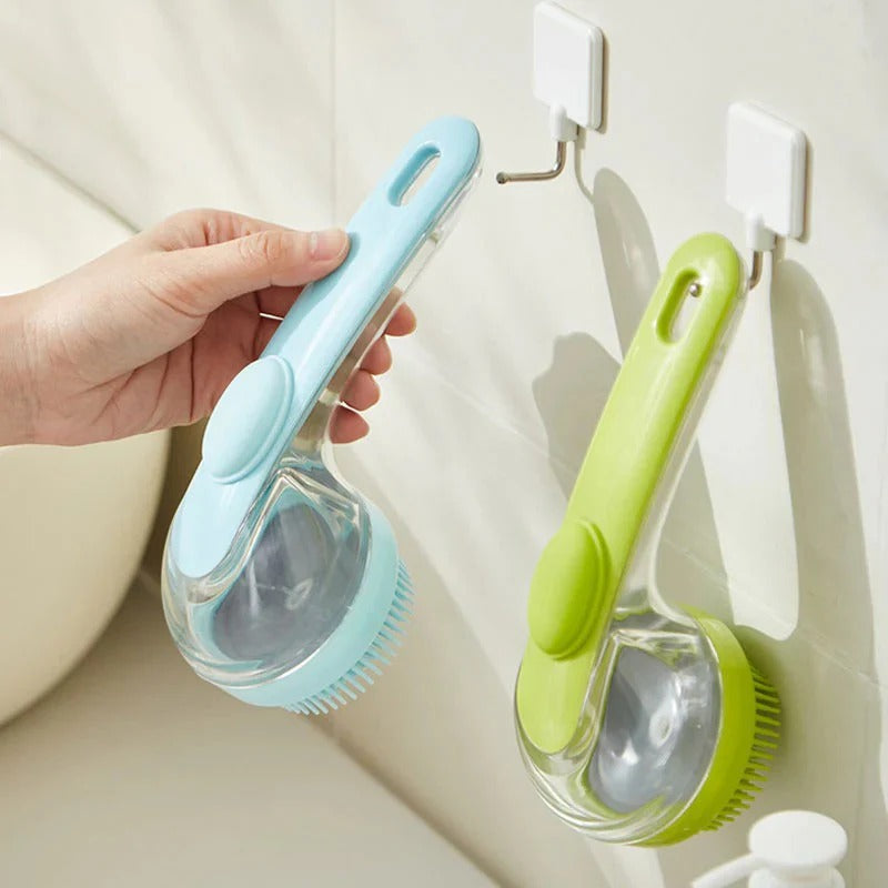 Brosse de bain pour animaux avec long manche et distributeur de shampoing