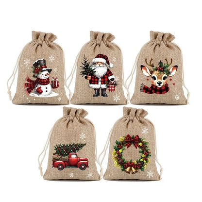 Sacs cadeaux de Noël avec cordon de serrage lot de 5