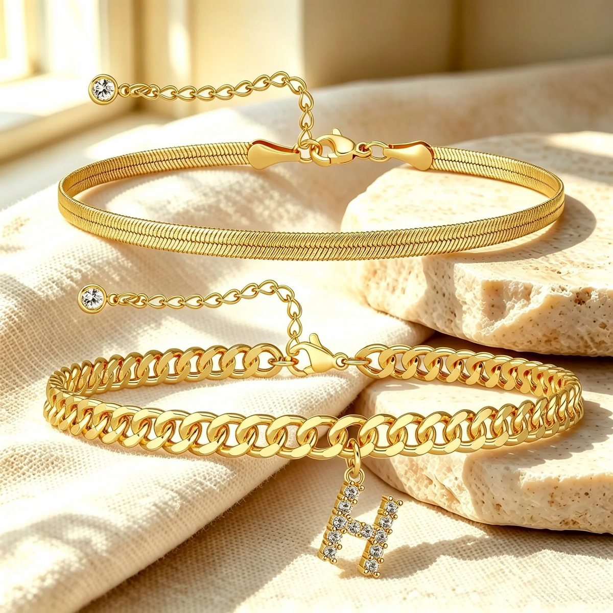 Bracelets de cheville dorés avec initiale lot de 2