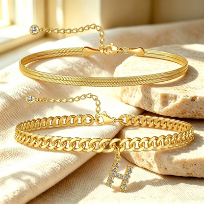 Bracelets de cheville dorés avec initiale lot de 2