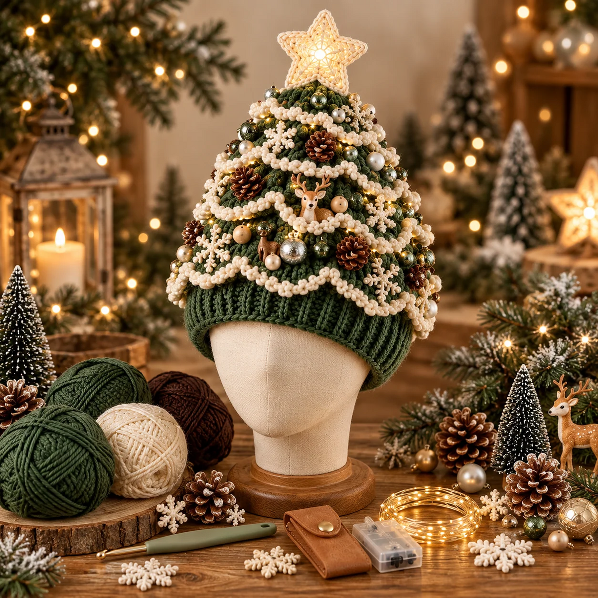 Kit de crochet DIY pour bonnet de sapin de Noël