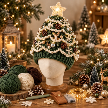 Kit de crochet DIY pour bonnet de sapin de Noël
