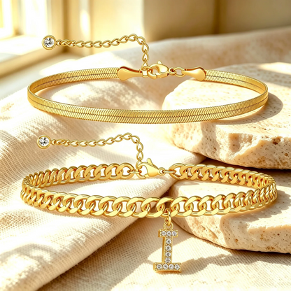 Bracelets de cheville dorés avec initiale lot de 2