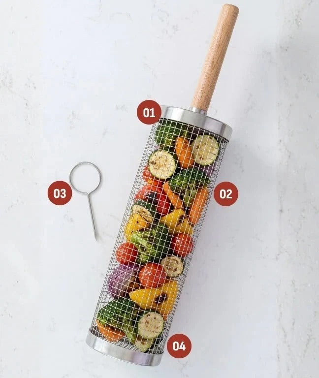 Panier à griller rotatif en acier inoxydable
