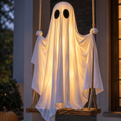 Balançoire fantôme suspendue avec éclairage LED pour Halloween