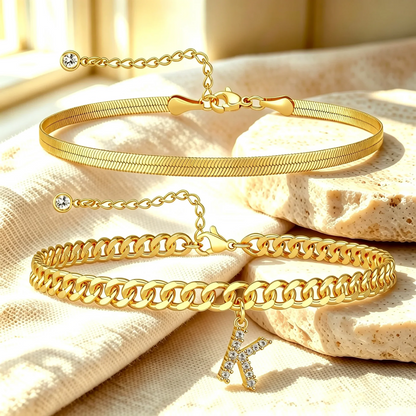 Bracelets de cheville dorés avec initiale lot de 2