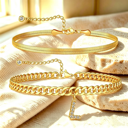 Bracelets de cheville dorés avec initiale lot de 2