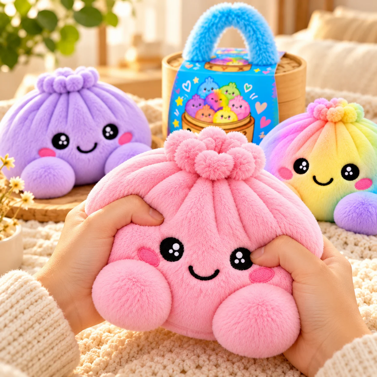 Peluches squishy Dumpling avec panier vapeur