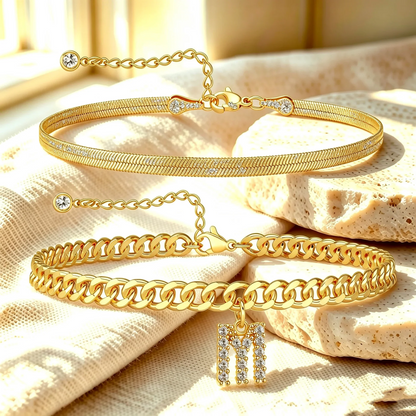 Bracelets de cheville dorés avec initiale lot de 2