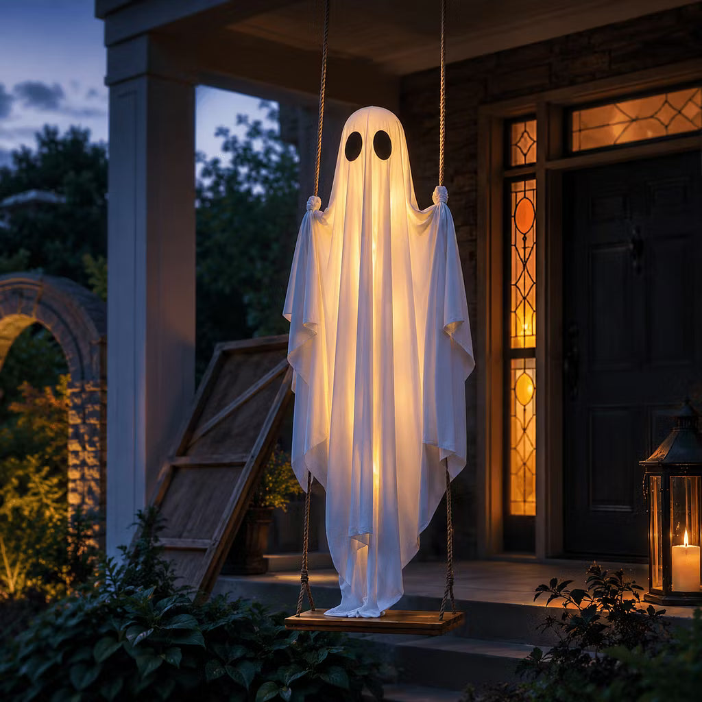 Balançoire fantôme suspendue avec éclairage LED pour Halloween