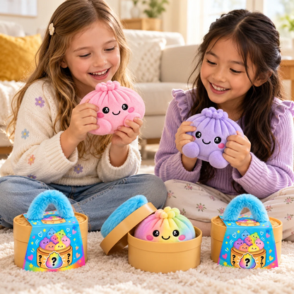 Peluches squishy Dumpling avec panier vapeur