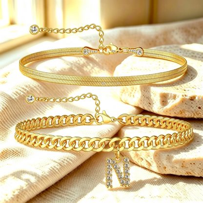 Bracelets de cheville dorés avec initiale lot de 2