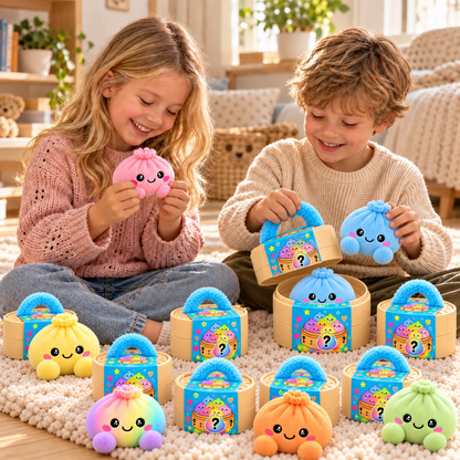 Peluches squishy Dumpling avec panier vapeur
