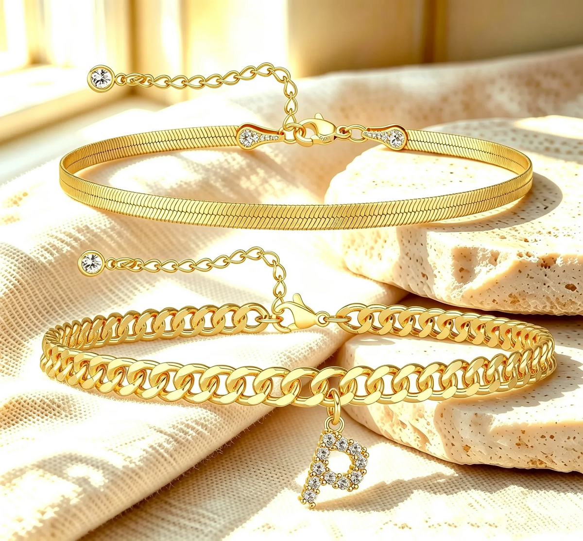 Bracelets de cheville dorés avec initiale lot de 2