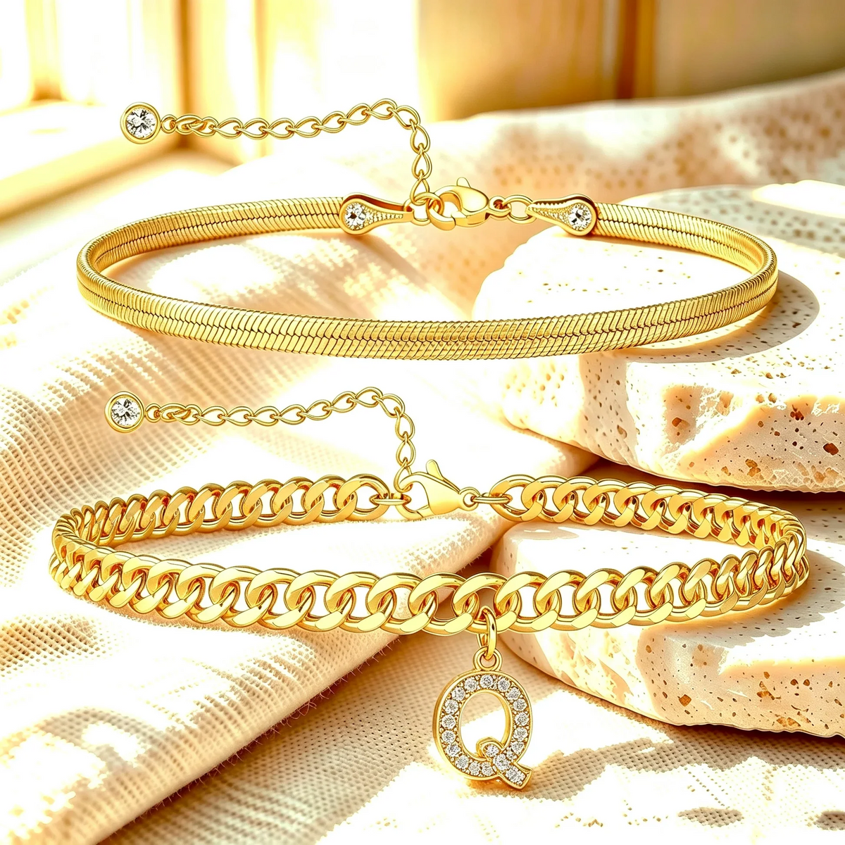 Bracelets de cheville dorés avec initiale lot de 2