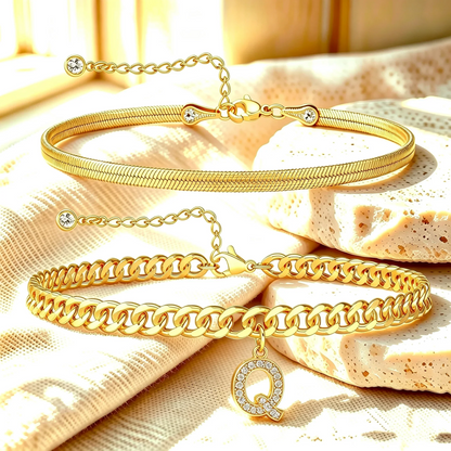 Bracelets de cheville dorés avec initiale lot de 2