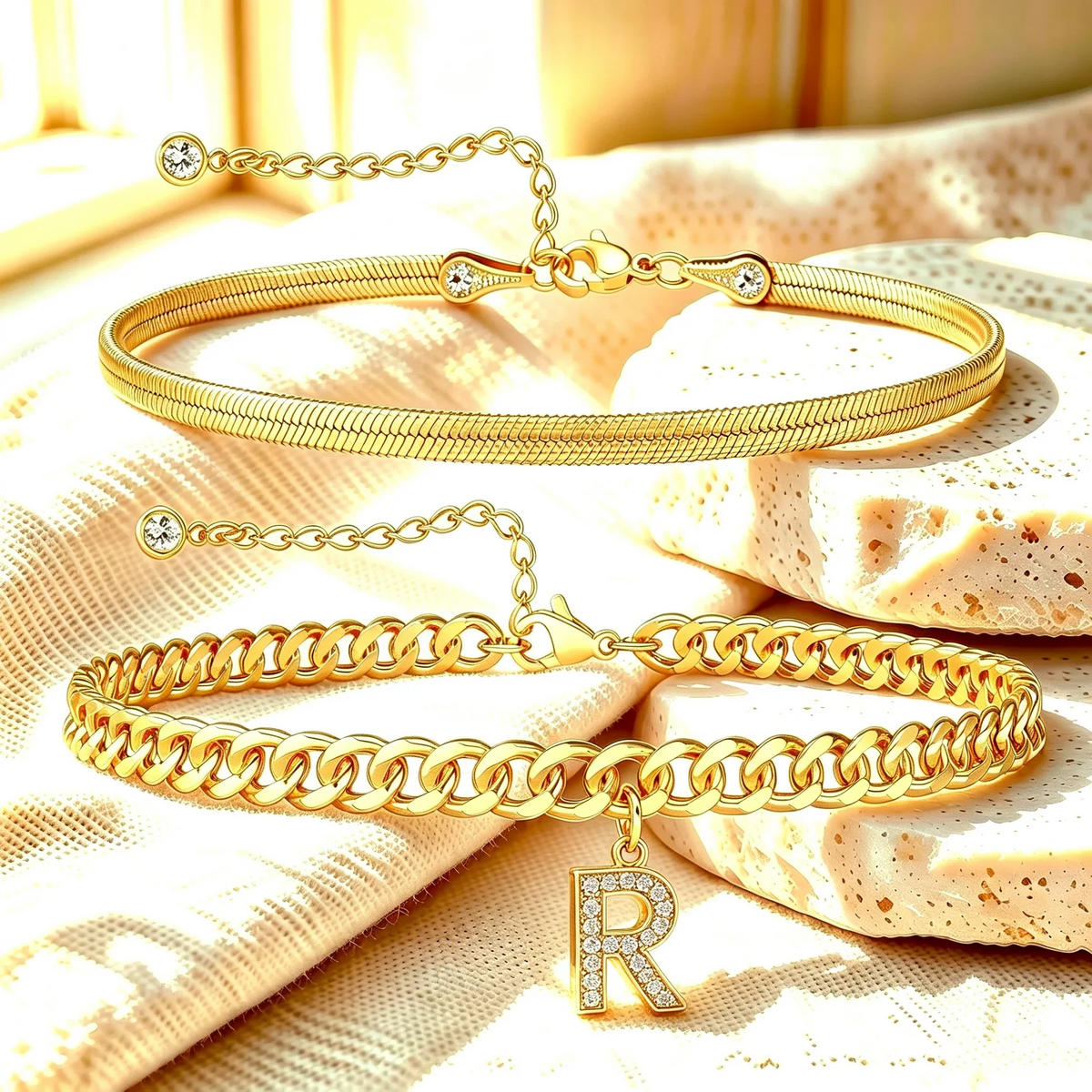 Bracelets de cheville dorés avec initiale lot de 2