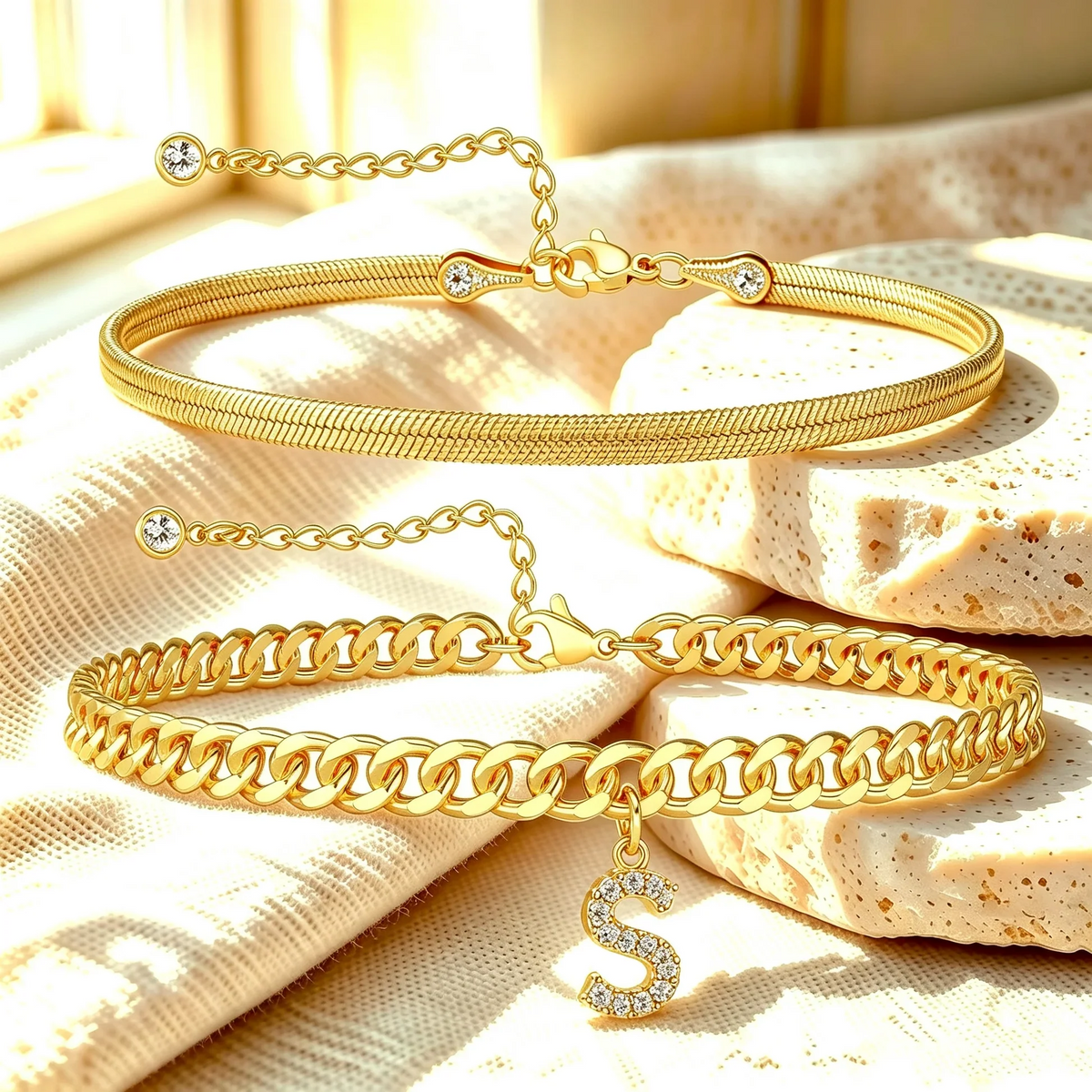Bracelets de cheville dorés avec initiale lot de 2