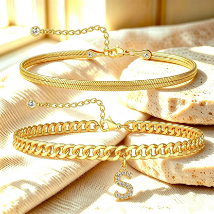 Bracelets de cheville dorés avec initiale lot de 2