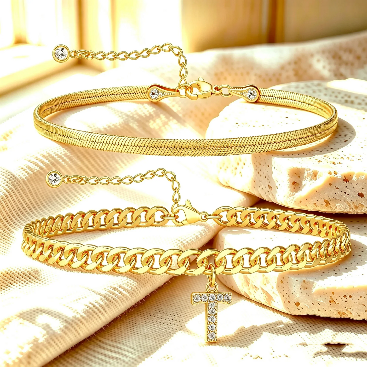 Bracelets de cheville dorés avec initiale lot de 2