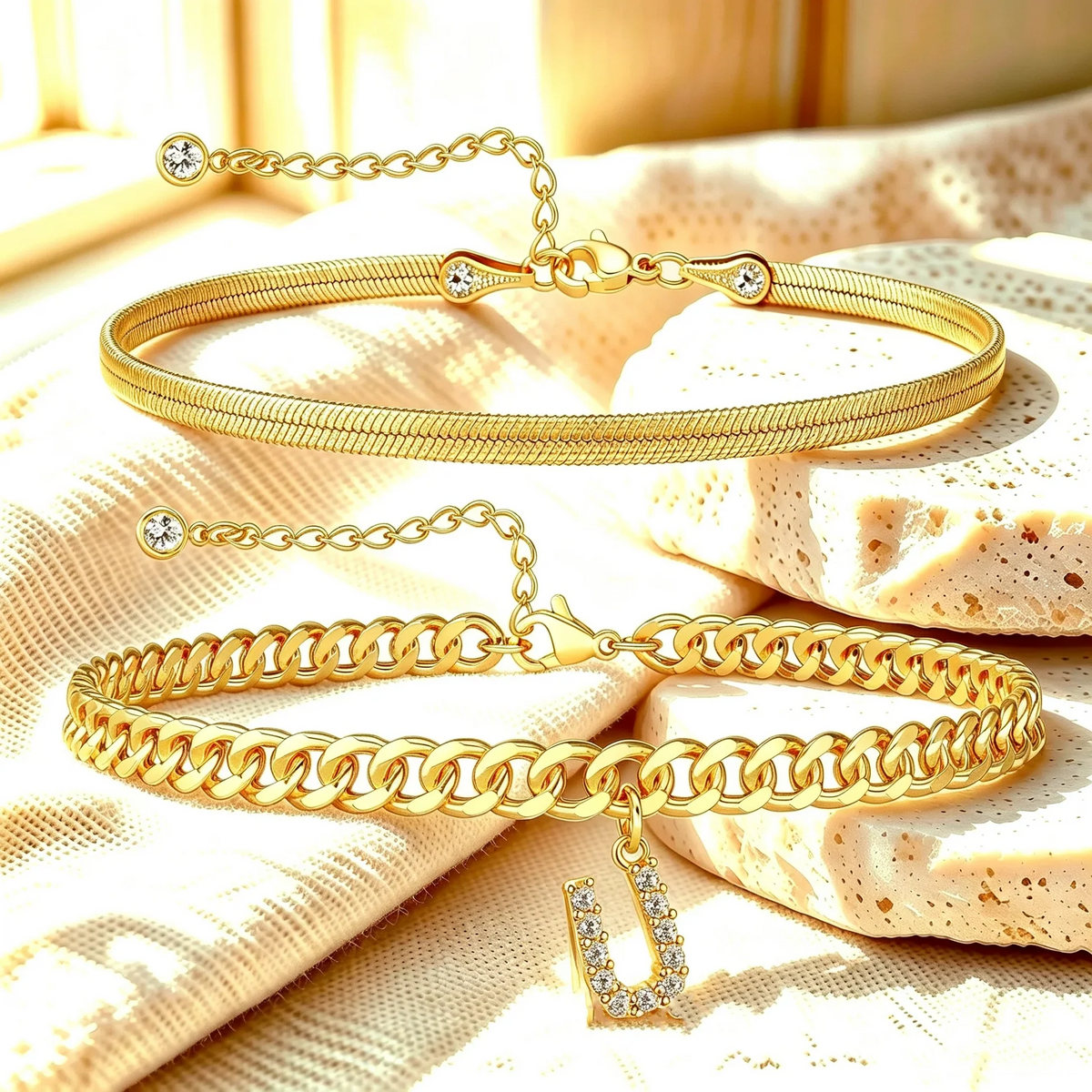 Bracelets de cheville dorés avec initiale lot de 2