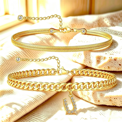 Bracelets de cheville dorés avec initiale lot de 2