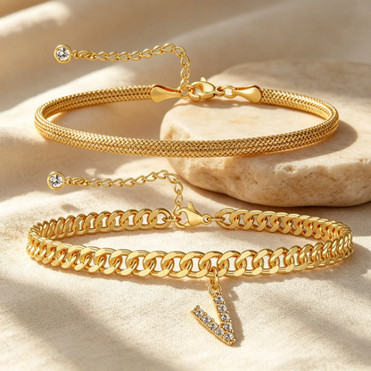 Bracelets de cheville dorés avec initiale lot de 2