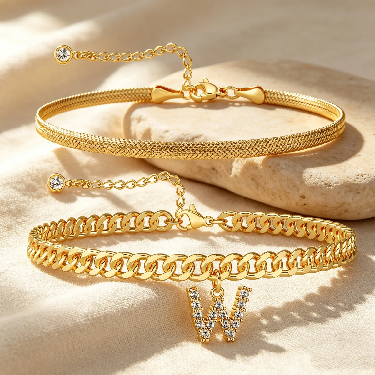 Bracelets de cheville dorés avec initiale lot de 2