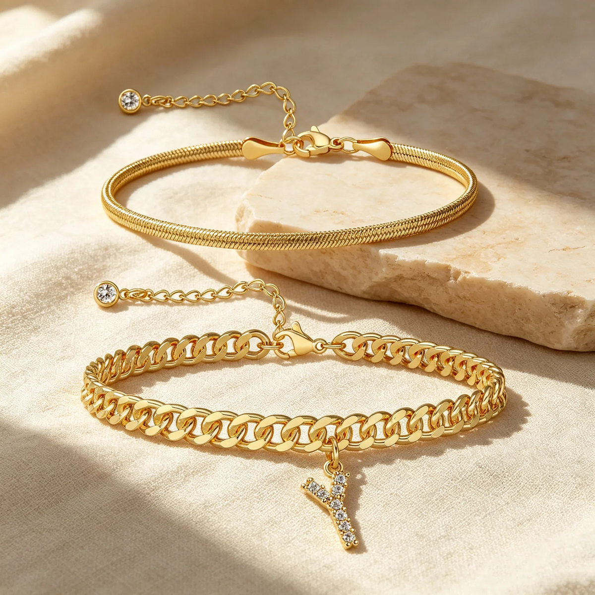Bracelets de cheville dorés avec initiale lot de 2