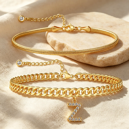 Bracelets de cheville dorés avec initiale lot de 2
