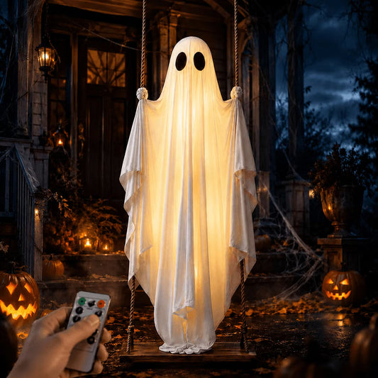 Balançoire fantôme suspendue avec éclairage LED pour Halloween