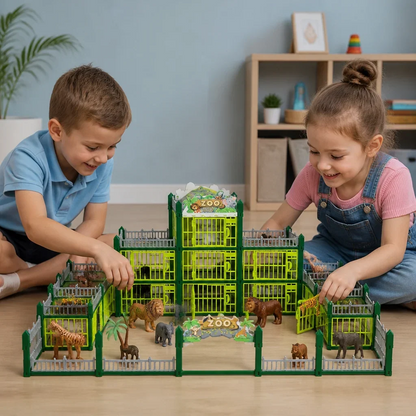 Kit de construction de zoo modulaire avec figurines d’animaux et enclos interactifs