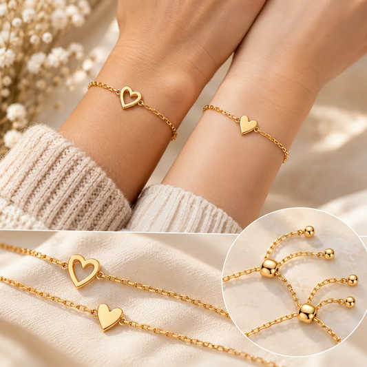 Bracelets cœur assortis avec placage or 14 carats