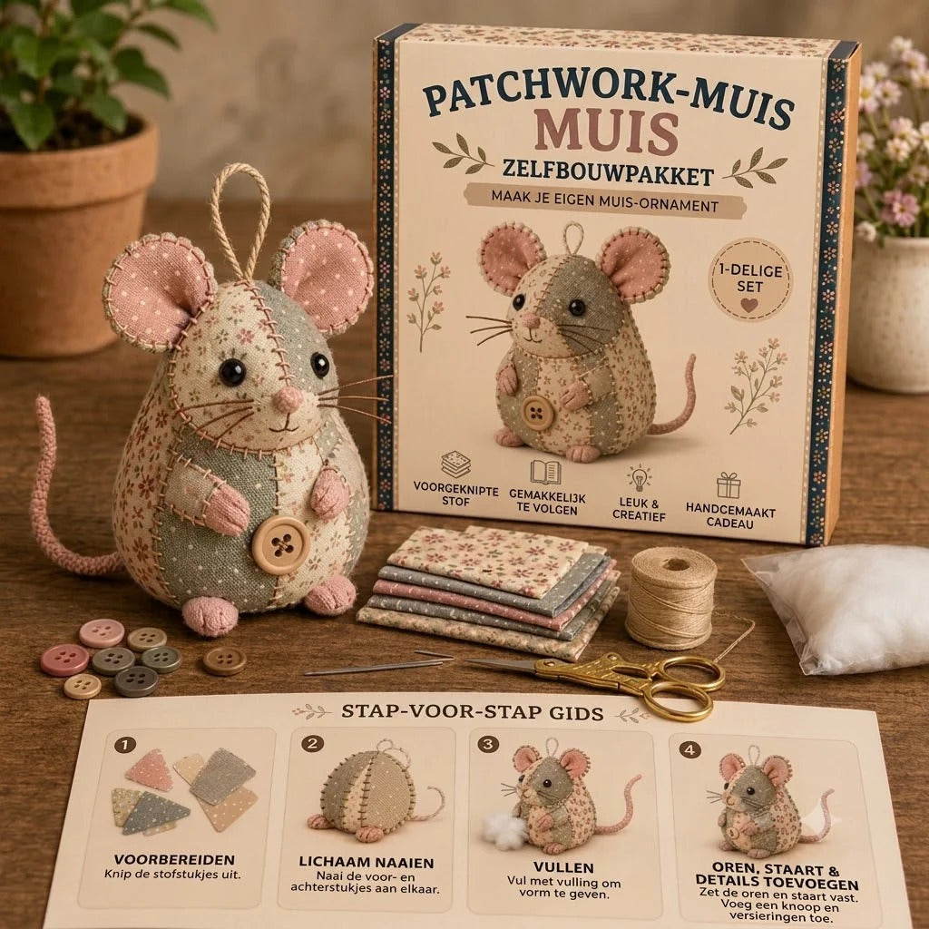 Kit DIY complet pour souris en patchwork - Tout le matériel inclus