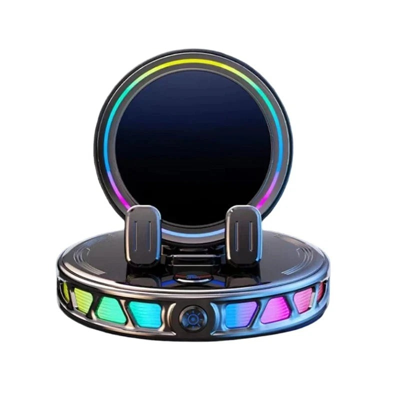 Support de téléphone pour voiture avec recharge sans fil rotation à 360° et éclairage RGB