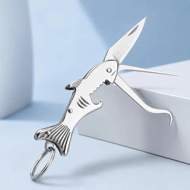 Porte-clés multitool 3 en 1 en forme de requin