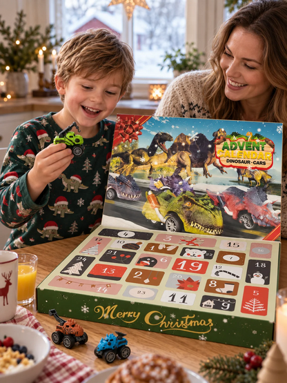 Calendrier de l’Avent avec voitures de course dinosaures pour enfants