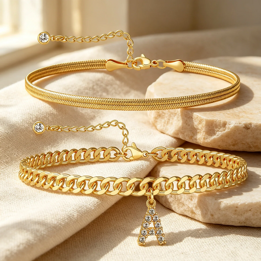 Bracelets de cheville dorés avec initiale lot de 2