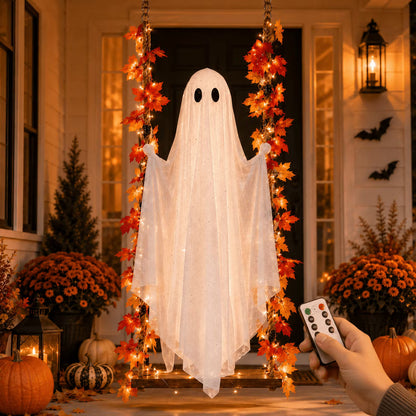 Balançoire fantôme suspendue avec éclairage LED pour Halloween
