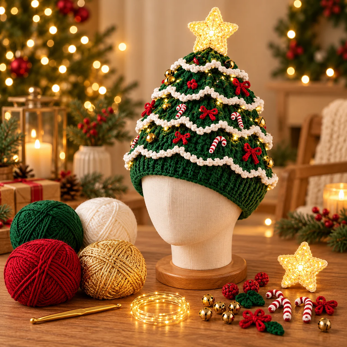 Kit de crochet DIY pour bonnet de sapin de Noël