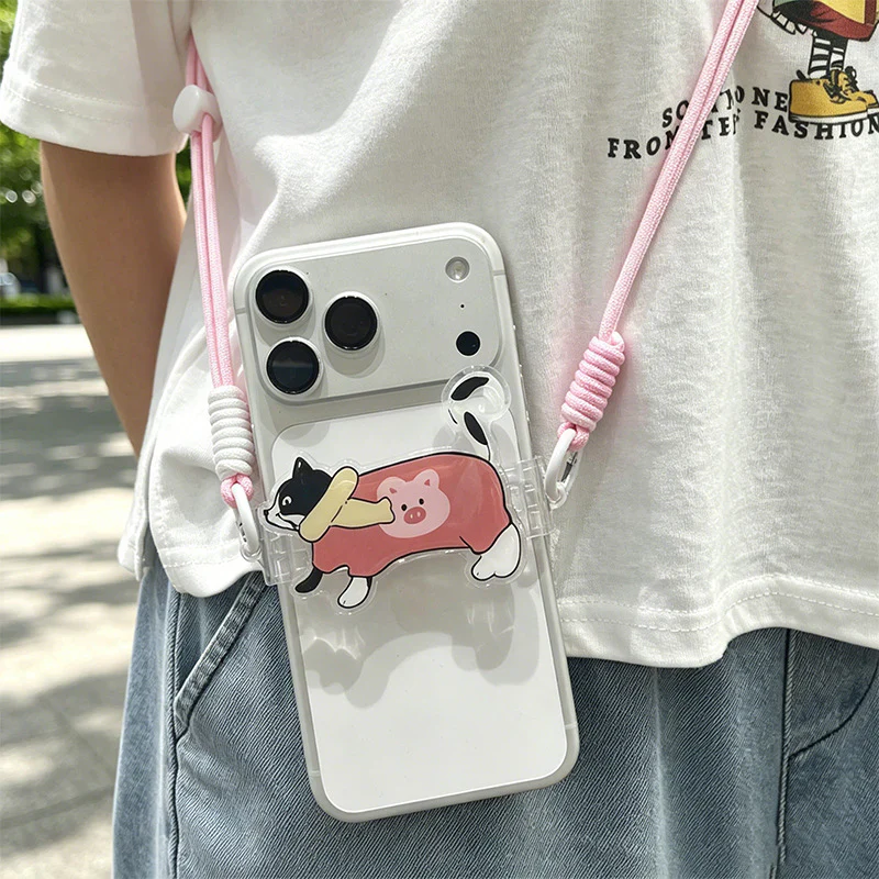 Pince pour téléphone avec motif animal et dragonne