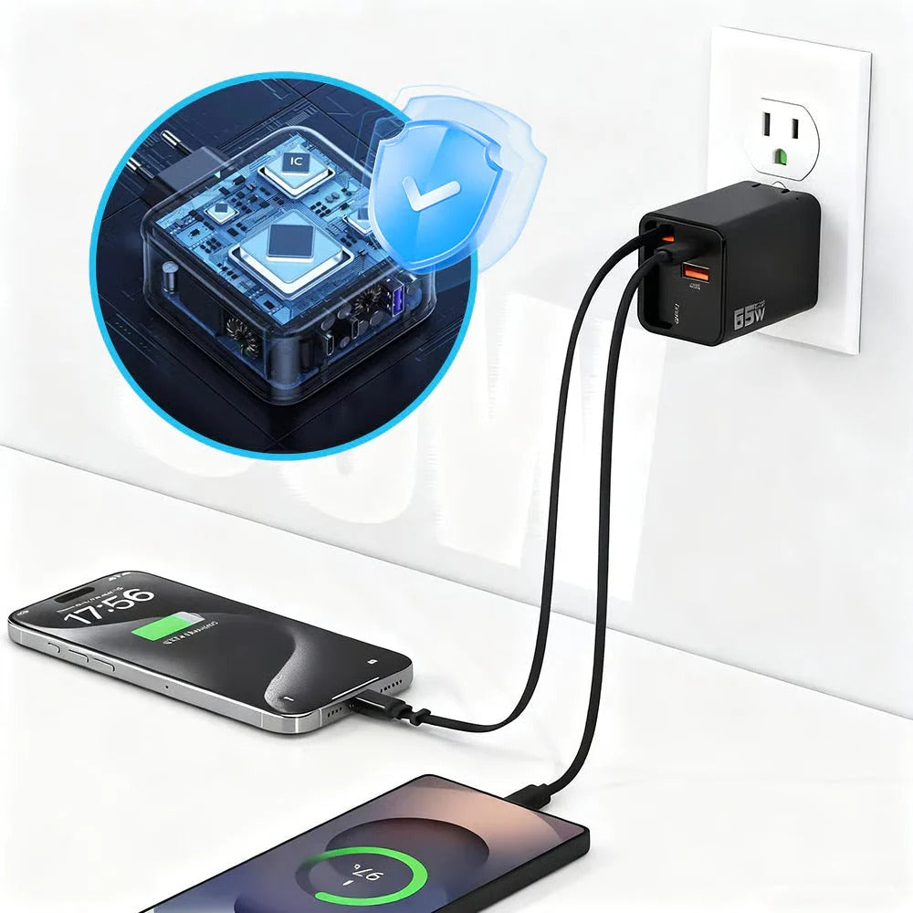 Chargeur rapide rétractable intelligent 3-en-1 65W