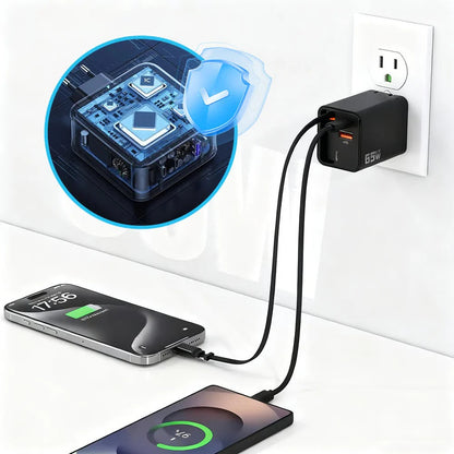 Chargeur rapide rétractable intelligent 3-en-1 65W