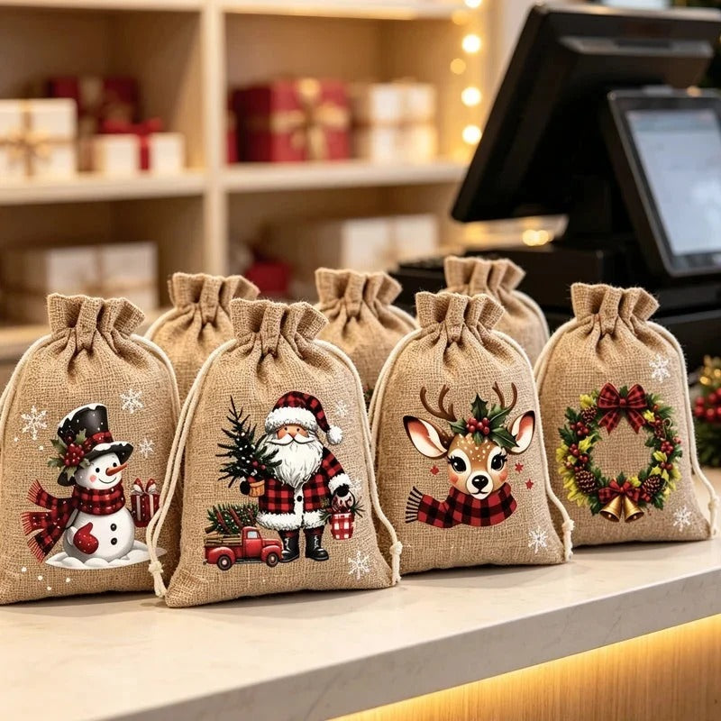 Sacs cadeaux de Noël avec cordon de serrage lot de 5
