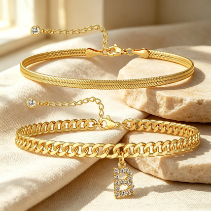 Bracelets de cheville dorés avec initiale lot de 2
