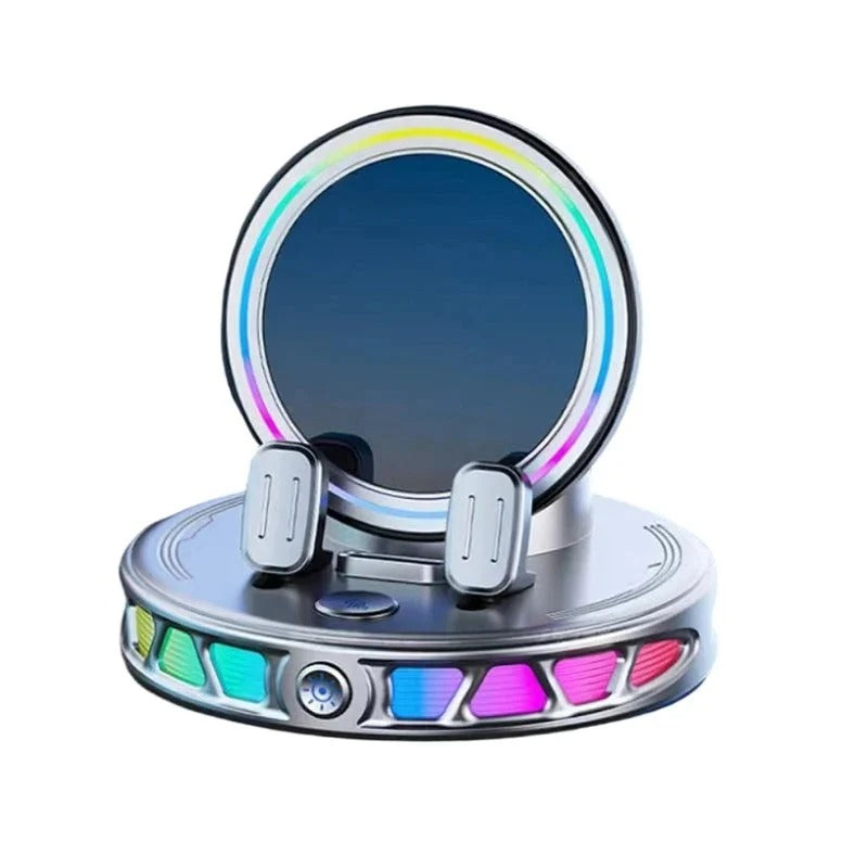 Support de téléphone pour voiture avec recharge sans fil rotation à 360° et éclairage RGB
